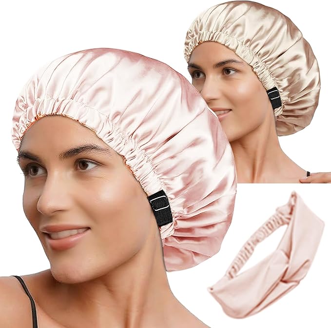 Hair Bonnets 3Pcs Satin Bonnet For Sleeping Silky Bonnets Womens Silk Bonnet Night Caps Curly Hair Sleep Cap For Women