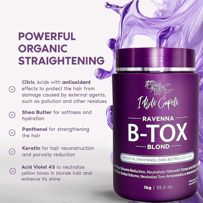 I Belli Capelli Ravenna Hair B-tox Treatment for Blond Hair, 35.2 oz (1kg) - Formaldehyde-Free, Anti-Frizz, Smoothing, Deep Hydrating and Moisturizing Action, Argan Oil, Keratin, Panthenol