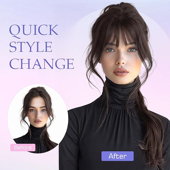 Hairro Bangs Hair Clip 3D 360°Cover Clip On Bangs Remy Human Hair Topper With Bangs Fringe French Bangs With Temples Clip In Bangs Hair Extensions 8 Inches 10g #02 Dark Brown