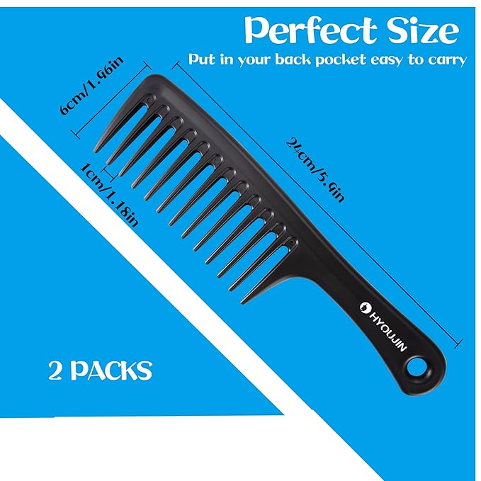 HYOUJIN Two Set Large Wide Tooth Comb Detangling Wet or Dry Combs for Shower, Hair Styling Brush for Natural, Curly, Long Hair for Women and Men