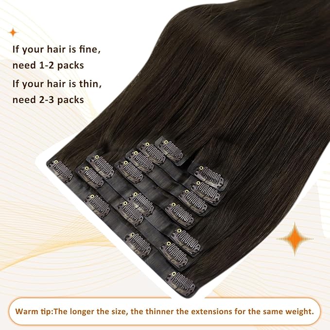 Full Shine Clip in Hair Extensions 18 inch 140g 8Pcs Seamless Hair Extensions Clip in Dark Brown Remy Hair Clip ins for Women PU Skin Weft