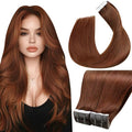 LaaVoo Human Hair Tape in Extensions Auburn Brown Tape in Hair Extensions Human Hair Seamless Tape on Extension Silky Straight Hair 18inch 40pcs 100g
