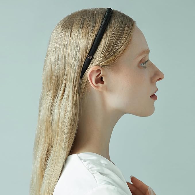 SHE'S FREE STYLE JUST FOR YOU Upgraded Classic Thin Headbands for Women, Non-Slip Polyester & Plastic Hair Bands with Teeth for Strong Hold Grip, Durable Hair Accessories (Gold-K0, Upgrade)