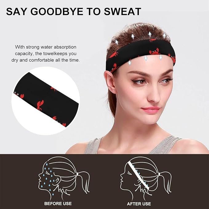 Headband, Sweatband Headbands for Running, Cycling, Football, Yoga, Cute Cartoon Crabs Hairband for Women and Men