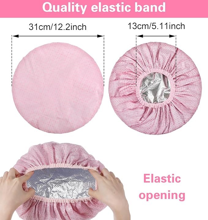 2 Pcs Heat Cap for Deep Conditioning, Pink Heating Caps for Deep Conditioning with Double Layer, Waterproof & Reusable for Shower, Hot Oil Treatment & Hair Steam Therapy