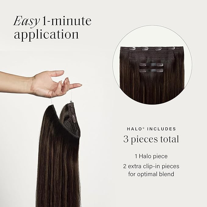 Luxy 100% Remy Human Hair – Halo Clip-In Hair Extensions –Natural Looking Volume & Length - One-Piece - Easy 5-Min Application 180 grams 20" Honey Espresso