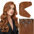 Ve Sunny Clip in Hair Extensions Real Human Hair Ginger Copper Clip in Extensions for Women Natural Human Hair Extensions Straight 7pcs 16 inch 120g