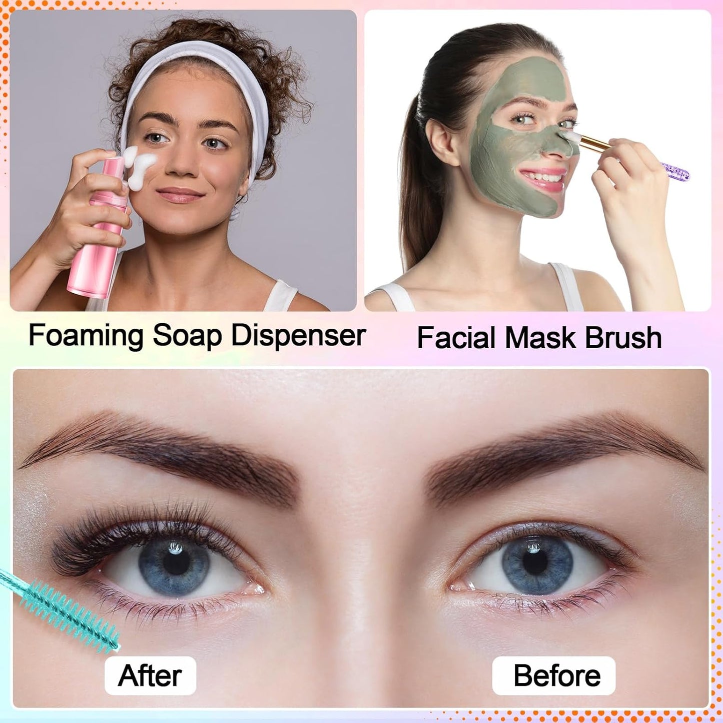 Zhehao 80 Pcs Lash Shampoo Bottle Brushes Kit 20 Foam Pump Dispensers 20 Lash Shampoo Brushes 20 Eyelash Aftercare Bag 20 Cleaning Pipes, Eyelash Extension Supplies (Mixed Colors)