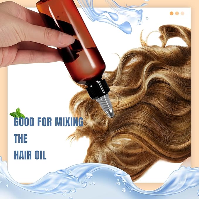 Barydat 50 Pcs 3 oz Squeeze Bottle Twist Top Applicator Bottles Empty Hair Oil Bottle with Funnels Refillable Amber Plastic Bottles for Liquid Hair Oil Shampoo Lotion