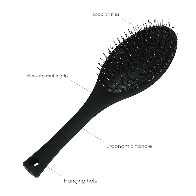 The Hair Shop Black Loop Brush - Salon Professional Grade with Matted Black and Ergonomic Design - Safe Detangler Tool for 100% Remy Human and Synthetic Hair Extensions and Wigs