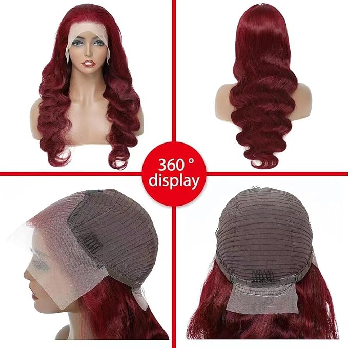 99J Burgundy Wig Human Hair 13x4 Body Wave Lace Front Wigs Human Hair 180 Density Pre Plucked Glueless Wine Red Colored Lace Front Wig for Women 24inch
