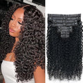 Seamless Curly Clip in Hair Extensions Real Human Hair Brazilian Virgin Human Hair Clip in Extensions 8Pcs Seamless Clip ins for Black Women with 18Clips PU Skin Weft 120g 14inch Natural Black