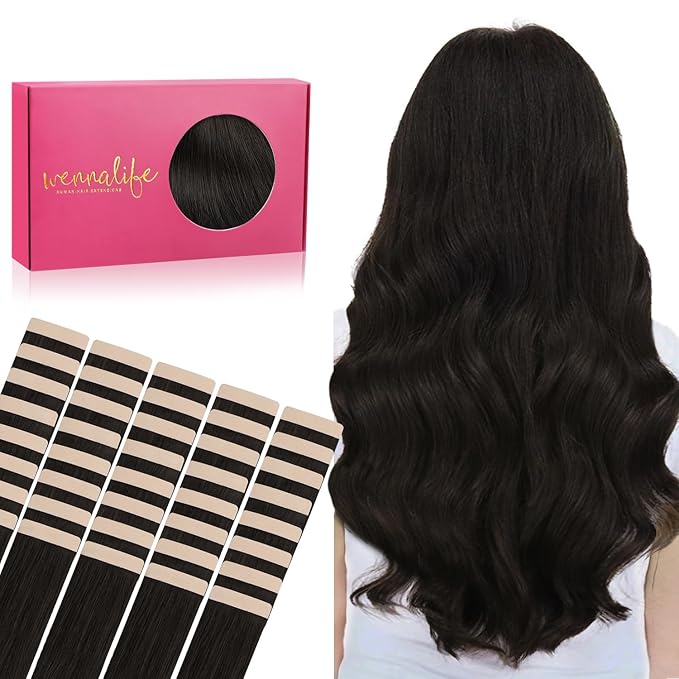 Wennalife Tape in Hair Extensions Human Hair, 40pcs 120g 26 inch Dark Brown Hair Extensions Real Human Hair Straight Tape in Extensions Invisible Human Hair Extensions Reusable Real Hair Extensions