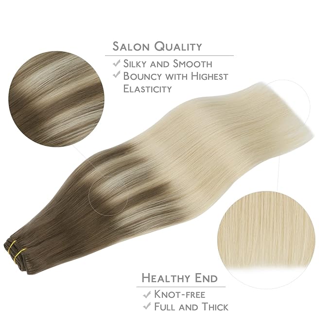 WENNALIFE Clip in Hair Extensions Real Human Hair, 16 Inch 150g 9pcs Human Hair Extensions Clip In, Ombre Sandy Brown to Platinum Blonde Hair Extensions Clip In Real Remy Human Hair