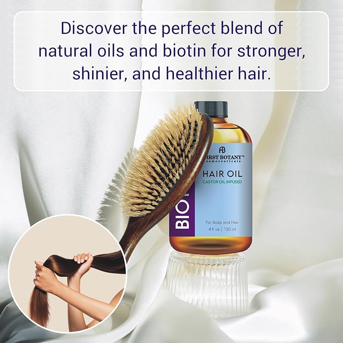 First Botany Biotin Castor Oil Encourages Hair Growth, Scalp & Hair Strengthening Serum, Nourishing Treatment for Split Ends, Dry Scalp, Safe for All Hair Types, 4 fl oz