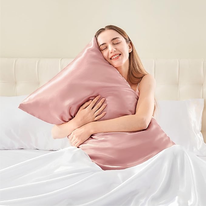 BEDELITE Satin Body Pillow Cover 2 Pack, Super Soft and Cooling Body Pillow Pillowcase for Hair and Skin, Breathable Silky Full Long Pillowcase Cover(20"x54", Rose Pink)