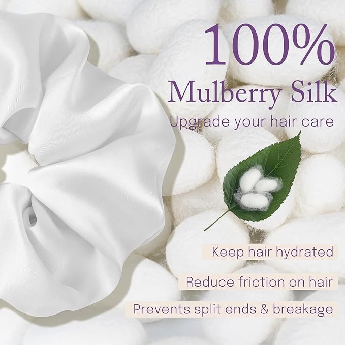 OLESILK Silk Scrunchies Oversized 100% Mulberry: Large for Long Thick Hair, Soft and Smooth for No Damage Hair Care Sleeping, Vintage Fashion
