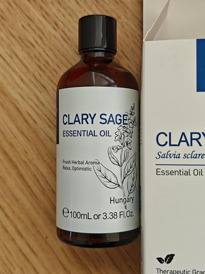 HIQILI Clary Sage Oil Essential, Herbal Sooth Aroma in Diffuse, Meditation, Calming Sleep at Bedtime, Body Massage, Moisturize Skin, DIY Deodorant Spray - 100ML