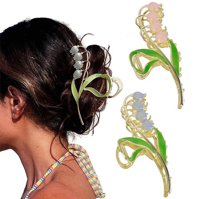 Large Multicolor Floral Metal Non-Slip Strong Hold Hair Jaw Clips and Butterfly Hair Accessories - Cute Headwear Gifts for Women (2Pcs)