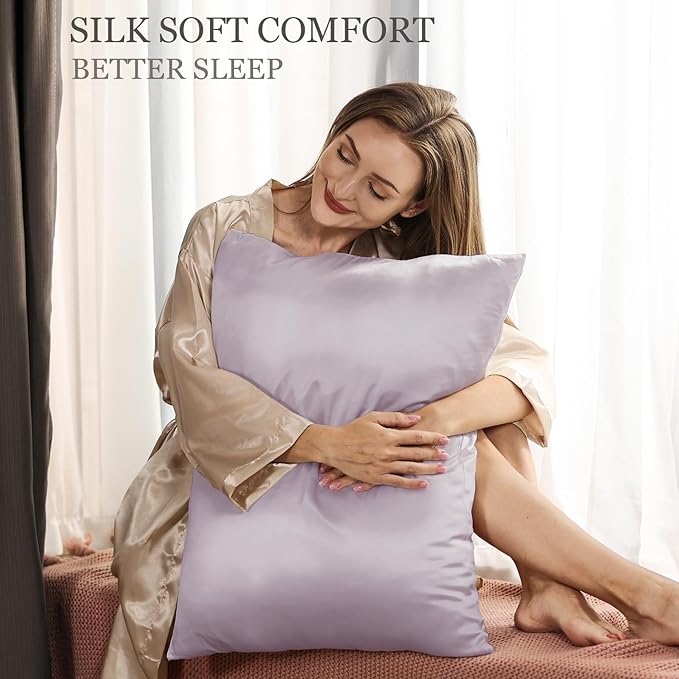 Adubor 100% Silk Pillowcase - Mulberry Silk Pillow Cases, 23 Momme 6A Grade Fibers, Silk Pillow Case for Hair and Skin Health, with Hidden Zipper (Queen 20''x30'', Grayish Purple, 1PC)