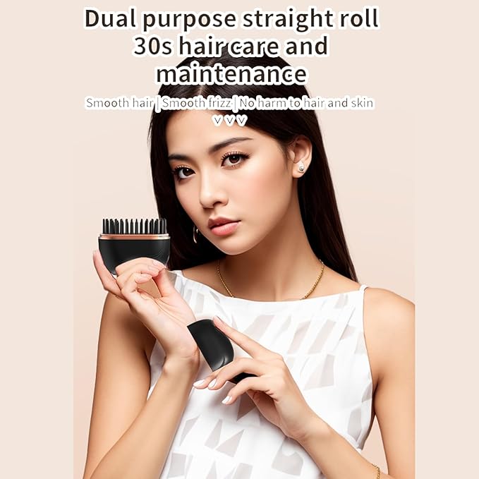 Mini Hair Straighteners, Portable Hair Straighteners Brush, 30s Fast Heating Mini Cordless Straightener with 3 Heat Settings, Rechargeable Hot Comb Heated Hairs Styling Brush, for Home Travel