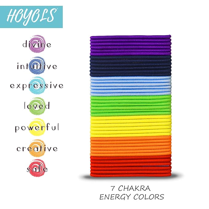 HOYOLS Hair Elastics Bands, No Metal Chakra Color Hair Ties Colored Ponytail Holder No Snag for Girls Women 2mm - 7 Hues 84 Count