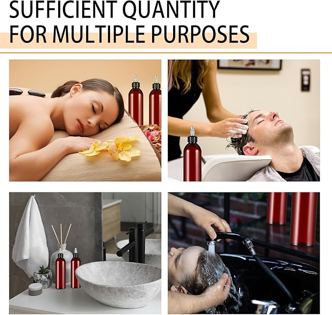 Barydat 6 Pcs 8 oz Squeeze Bottle Twist Top Applicator Bottles Empty Hair Oil Bottle with Funnels Refillable Amber Plastic Bottles for Liquid Hair Oil Shampoo Lotion