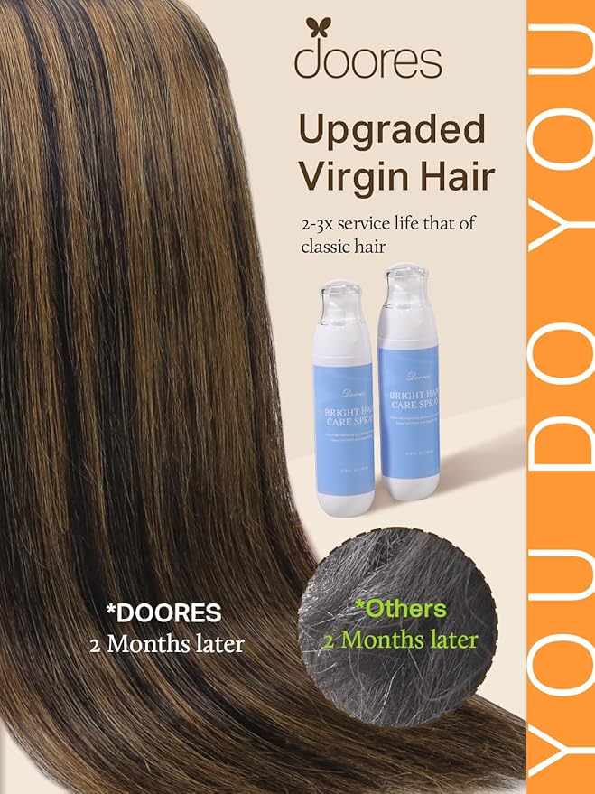 DOORES Tape in Hair Extensions, 100g 40pcs 18 Inch Balayage Natural Black to Chestnut Brown, Straight Skin Weft Human Hair