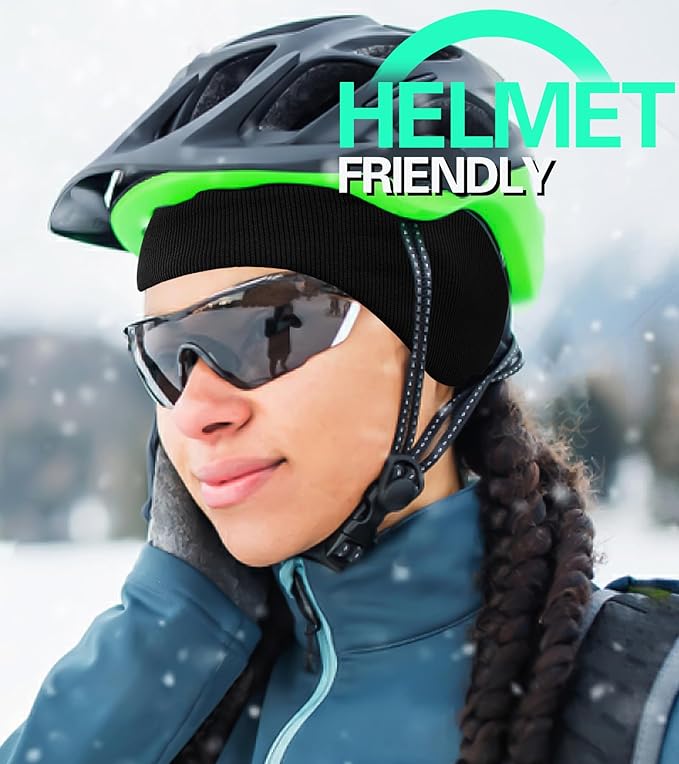 Winter Ear Warmer Headband for Men Women Double-Layer Knit Ear Muffs Cover with Fuzzy Lining for Running and Cycling (Army Green, One Size)
