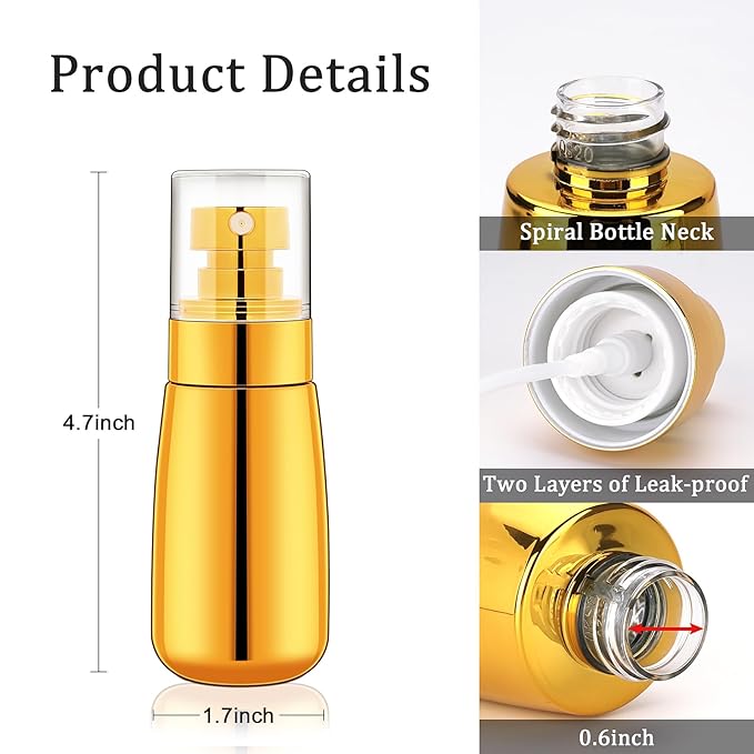 Cosywell Travel Spray Bottle TSA Approved 3 Pack 2oz 60ml Leak Proof Fine Mist Spray Bottle Empty Plastic Refillable Containers for Hair Perfume Toners Rose Water Cosmetics(Brown+Clear+Glod)