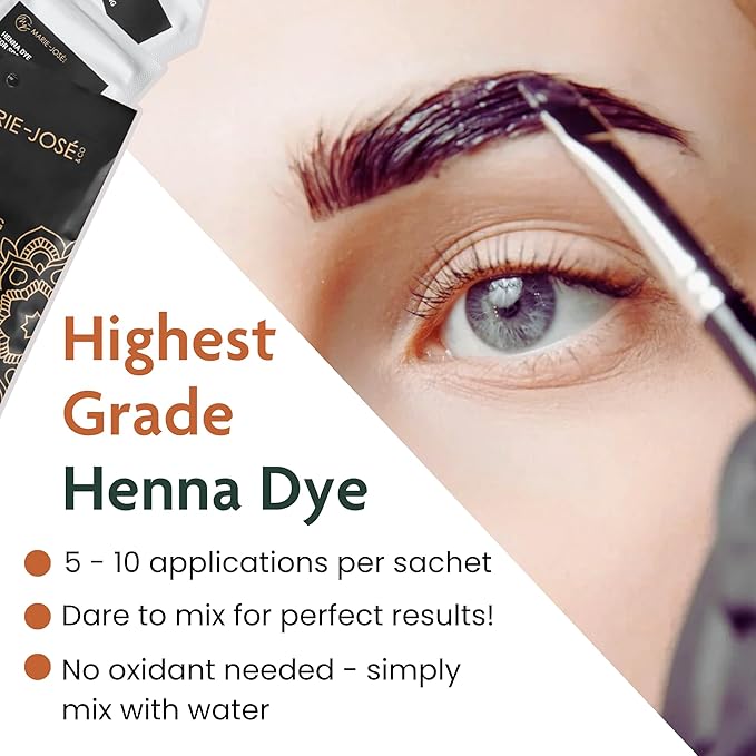Marie-José & Co Henna Dye Set - Professional Grade Henna Tint for Spot Coloring - Good for 50 Applications (Dark Brown)