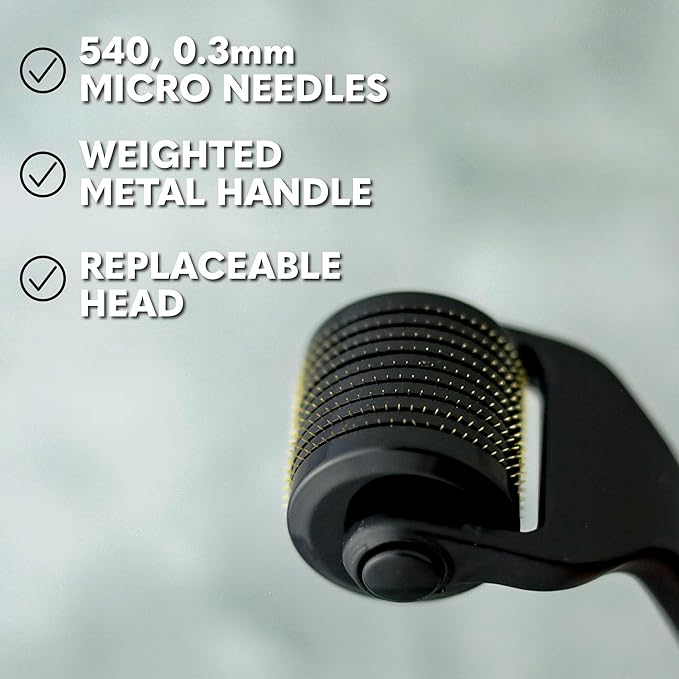 Beard Club Premium Derma Roller & Biotin Beard Growth Vitamin Spray - Microneedle Roller for Men and Women with 540 Titanium Microneedles - Beard Roller & Beard Oil for Face, Body and Scalp