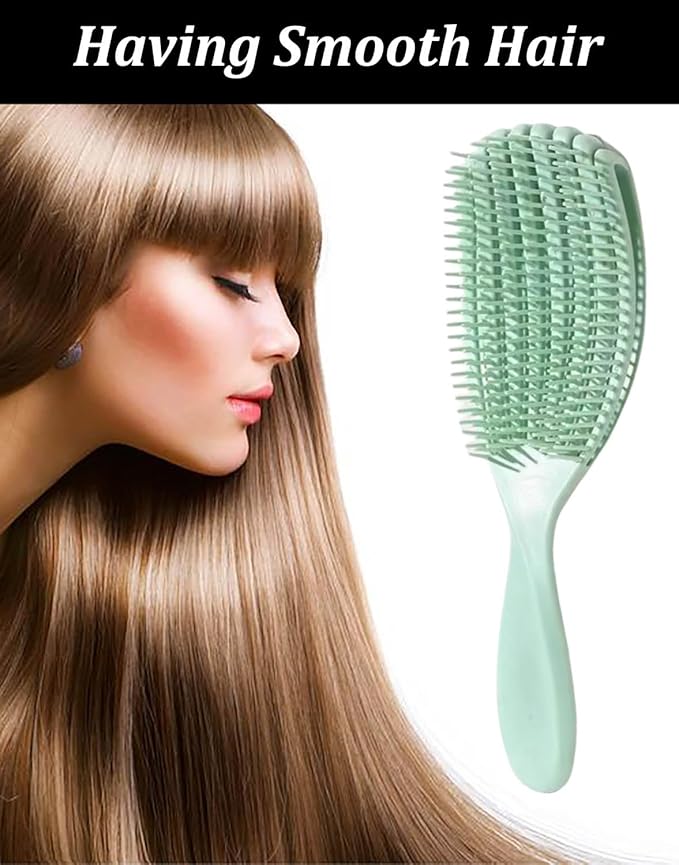Hair Brush for Afro American/African Hair Textured Professional Curved Vented Brush Wet Dry Curly Hairbrush Detangling Massage Hairdressing Comb (Green, Small)