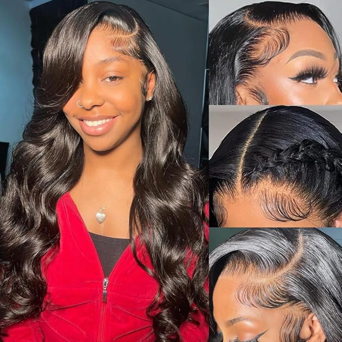 13x6 Body Wave Lace Front Wigs Human Hair Pre Plucked Glueless Wigs Human Hair 180% Density HD Transparent Lace Frontal Wigs Human Hair for Black Women Body Wave Wig 18 Inch