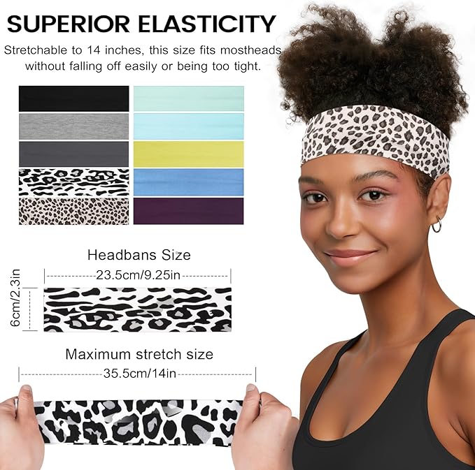 10 PCS Headbands for Women - Fashion Non Slip Cotton Headbands for Women and Men Perfect for Sports and Outdoor Activities in Summer,Including Running, Yoga, Cycling, Gym Workouts