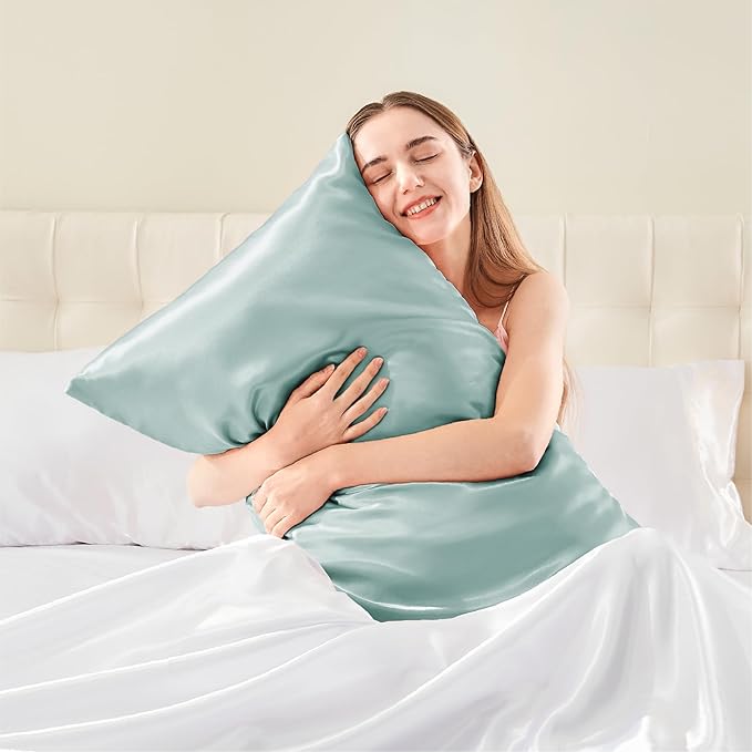BEDELITE Satin Pillowcase with Zipper, Haze Blue Pillow Cases Queen Size Set of 2, Super Soft and Cooling Similar to Silk Pillow Cases, Gift for Women Men(20x30 Inches)