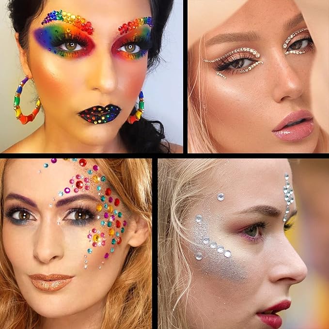 Flat Back Rhinestone Kits Colorful Rhinestones+Transparent White Gems With Quick Dry Makeup Glue+Picker Pencil+Tweezer For Nail Art And Face Make-up