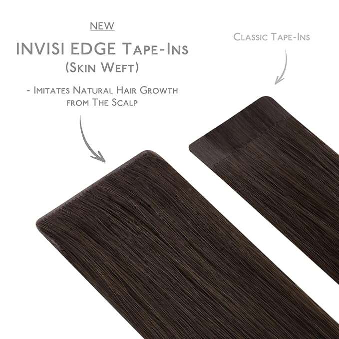 WENNALIFE Invisi Edge Tape in Hair Extensions Human Hair, 20 Inch 50g 20pcs Light Dark Brown Invisible Luxury Remy Hair Extensions Natural Seamless Injected Tape Ins Straight Extensiones De Cabello Hu