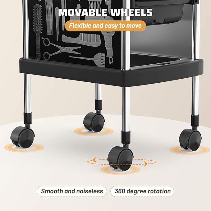 Salon Rolling Trolley with 4 Drawers/Heat-Resistent Accessories/Stainless Steel Frame Storage Tool for Barbershop Beauty Spa and Hair Salon Beauty Black