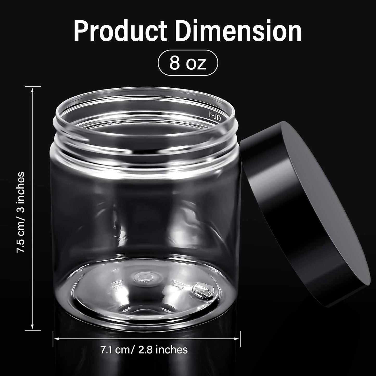 Patelai 4 Pieces Round Wide-mouth Leak Proof Plastic Container Jars with Lids for Travel Storage Makeup Beauty Products Face Creams Oils Salves Ointments DIY Making(8 Ounce,Black)