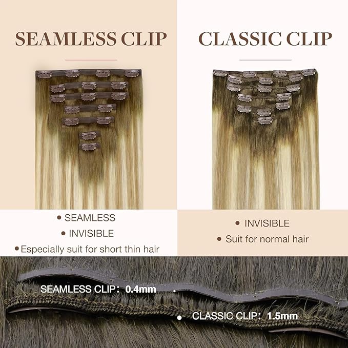 GOO GOO Clip in Hair Extensions Real Human Hair, Remy Human Hair Extensions Clip ins for Women, Natural Human Hair, 20inch 110g 7Pcs, 5A/90/16F Bahamian Balayage