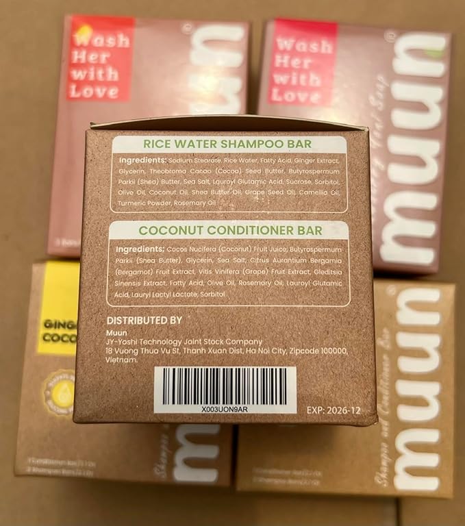 Muun Rice Water Shampoo and Conditioner Bar Pack 3 - Hair Growth, Thickening, Strengthening, Anti Hair Loss, Volumize & pH Balanced - Sulfate & Silicone Free For All Hair Type