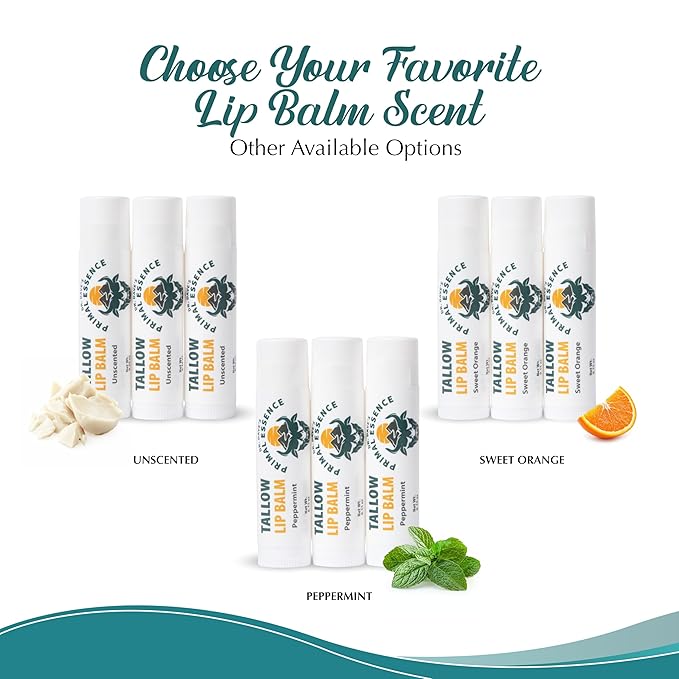 Moisturizing Tallow Lip Balm – Grass-Fed Beef Tallow with Organic Coconut Oil, Beeswax, and Vitamin E – Lip Balm Set – Variety Pack – Travel Essential – 3-Pack