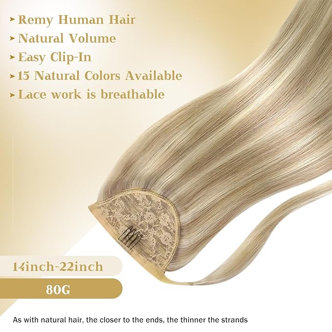 Ve Sunny Hair Extensions Ponytail Real Human Hair Wrap Around Clip in Ponytail Hair Extensions Straight Extensions Human Hair for Women Light Brown 16inch 80G