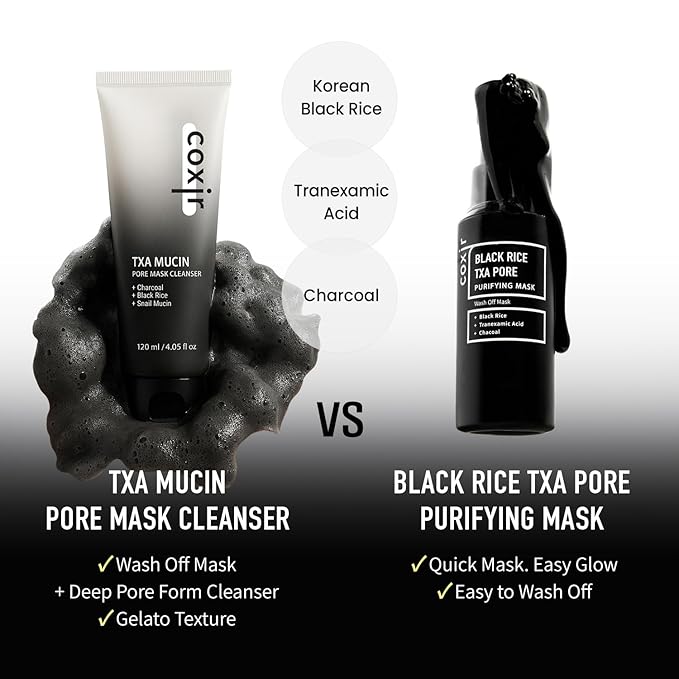coxir TXA MUCIN ALL-IN-1 PORE MASK –Gelato Texture Wash-Off treatment | Ampoule Mask-to-Foam | Charcoal+ Snail+TXA | Blackhead Remover |Daily Pore Detox for Oily & Sensitive Skin|4.05fl.oz