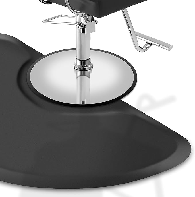 Saloniture 3 ft. x 5 ft. Salon & Barber Shop Chair Anti-Fatigue Floor Mat - Black Semi Circle - 7/8 in. Thick