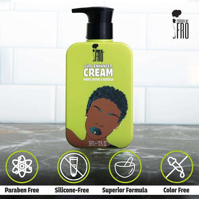Pardon My Fro Curl Enhancing Cream - Long Lasting Nourishing Cream for Defined, Bouncy Curls - 12 fl oz