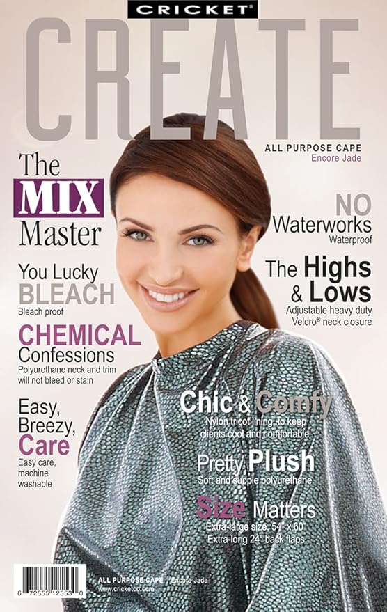 Cricket Encore All Purpose Professional Salon Cape – Waterproof, Bleach-Proof, Chemical-Resistant Hair Coloring, Cutting, and Styling Cape with Adjustable Neck Closure - Extra-Large Coverage, Jade