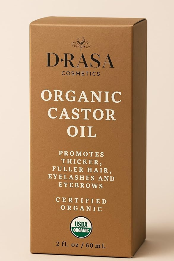 Organic Castor Oil– 100% Pure, Extra Virgin (2oz Glass Bottle), Cold-Pressed, Hexane-Free, Promotes Growth of Hair, Eyebrows & Eyelashes, For Castor Oil Packs, With Free Eyebrow Brush