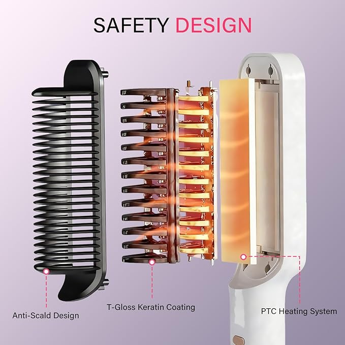 Hair Straightener Brush, Hair Straightening Iron with Built-in Comb, 4 Temp Settings & LED Display & Anti-Scald & Auto-Off Safety, Perfect for Fine, Soft Hair, Ideal Gift for Women
